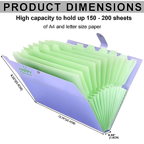 NISUN 12 Pocket Expanding File Folder Accordion Document Organizer, Adjustable Buckle Folder Pocket Folder for School Office Home (Purple) - Image 2