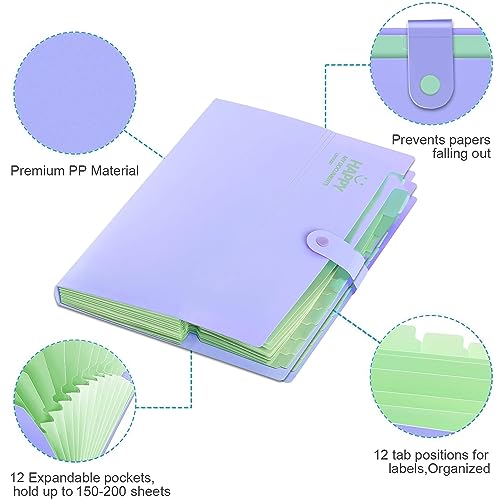 NISUN 12 Pocket Expanding File Folder Accordion Document Organizer, Adjustable Buckle Folder Pocket Folder for School Office Home (Purple) - Image 3