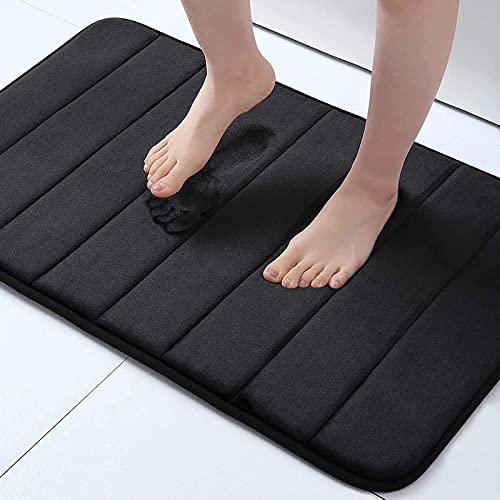 Buganda Memory Foam Bath Mat, 24" x 16", Ultra Soft and Non-Slip Bathroom Rugs, Water Absorbent and Machine Washable Bath Rug for Bathroom, Shower, and Tub, Black - Image 1