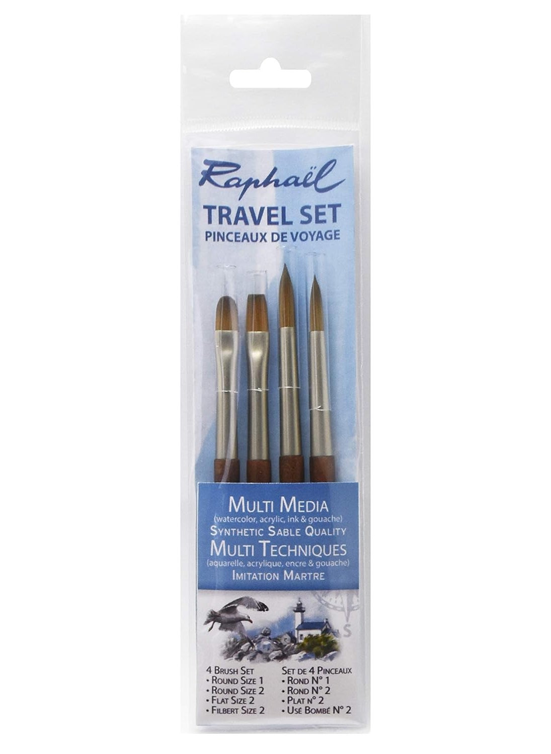 SENNELIER - Sennelier Raphael Mini Precision Soft Synthetic Travel Brush - Size (Round -1, 2, Flat -2 & Filbert -2) - Image 1