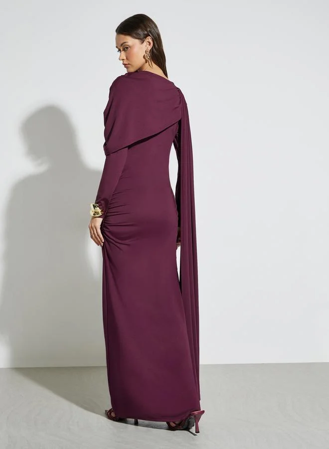 Styli  Purple Ruched Draped Maxi Dress for Women | Best Price UAE