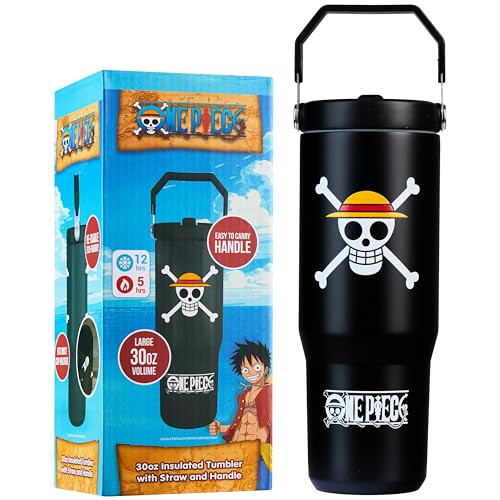 Get Trend One Piece Tumbler with Straw 30oz Kids Teens Insulated Cup with Lid Handle Travel Mug Cups with Lids for School Sports Anime Gifts for Kids (Black One Piece) - Image 1
