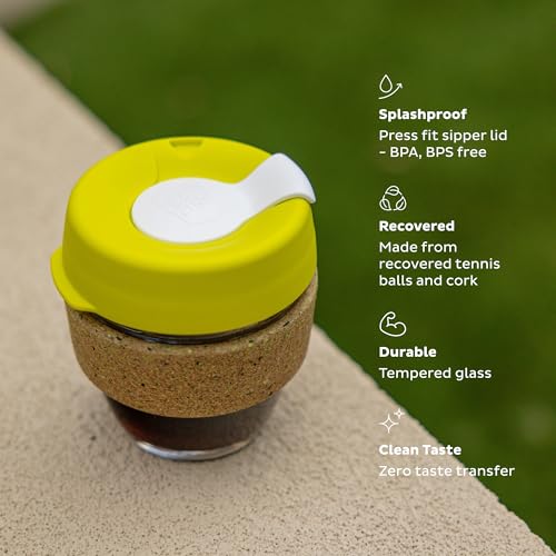 KeepCup Ace Range - Reusable Coffee Cup Tempered Glass and Recovered Tennis Ball Cork Band, Small 8oz/227ml - Slam - Image 4