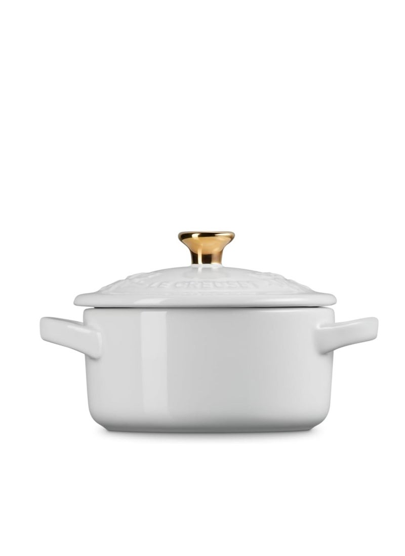 Le Creuset Le Creuset Stoneware Holly Collection Mini Round Cocotte, 8 Oz, White with Gold Knob  - Image 4