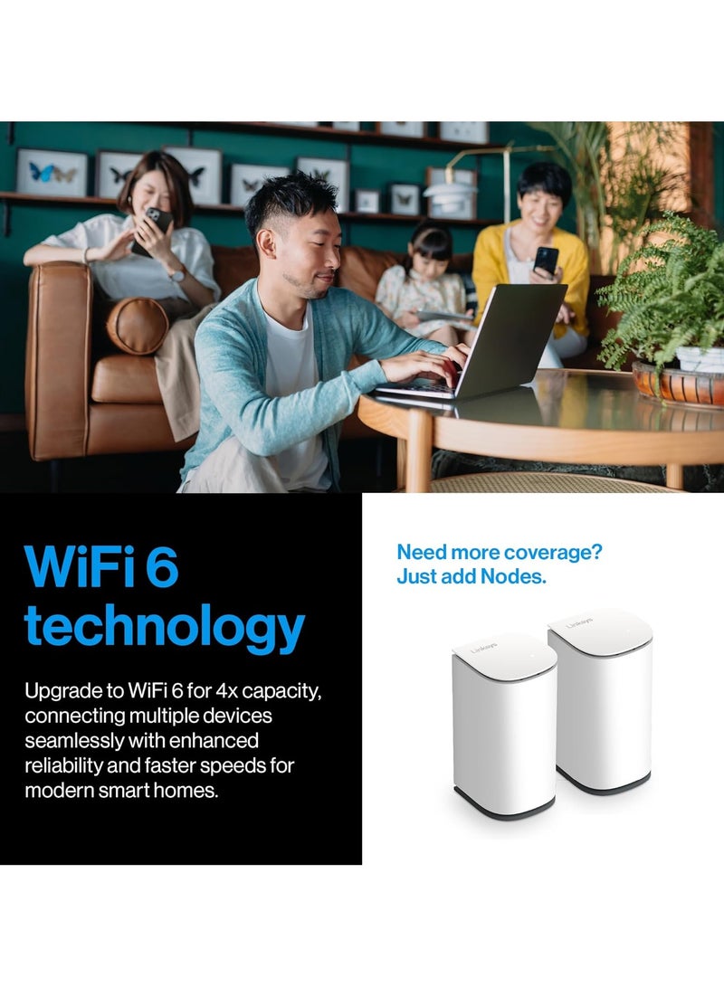 Linksys Velop Micro Mesh WiFi 6 Node Dual Band AX3000 - Cognitive Mesh System with 2.5 Gbps True Gigabit Speed, Simple Set-up, Coverage up to 2,000 sq. ft. & 75 Devices - 1x Node White - Image 2