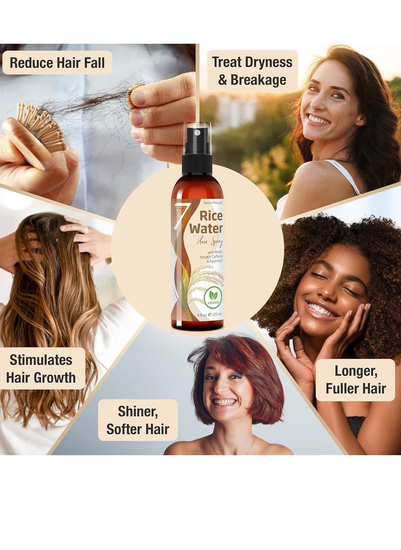 Seven Minerals - NEW Fermented Rice Water for Hair Growth - Infused with Rosemary, Biotin, Caffeine, Keratin Vegan Non-Greasy Spray Naturally Thicker, Longer, Softer Men & Women (4 fl oz) - Image 1
