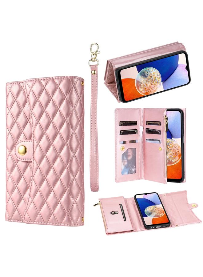 erorex Case For Samsung Galaxy A32 5G Zipper Multi-Card Wallet Rhombic Leather Phone Case - Image 1