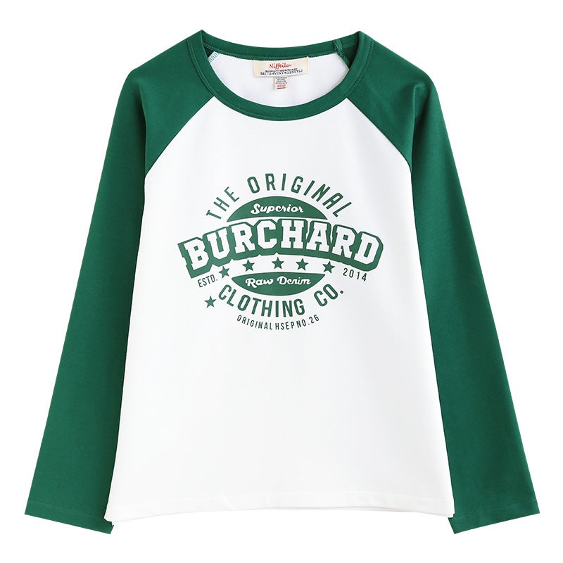 T-Shirt Long T-Shirt White Stitching Black Sleeve Long T-Shirt Trendy Raglan Sleeve Design Sense Printed All-Match Base Shirt - Image 5