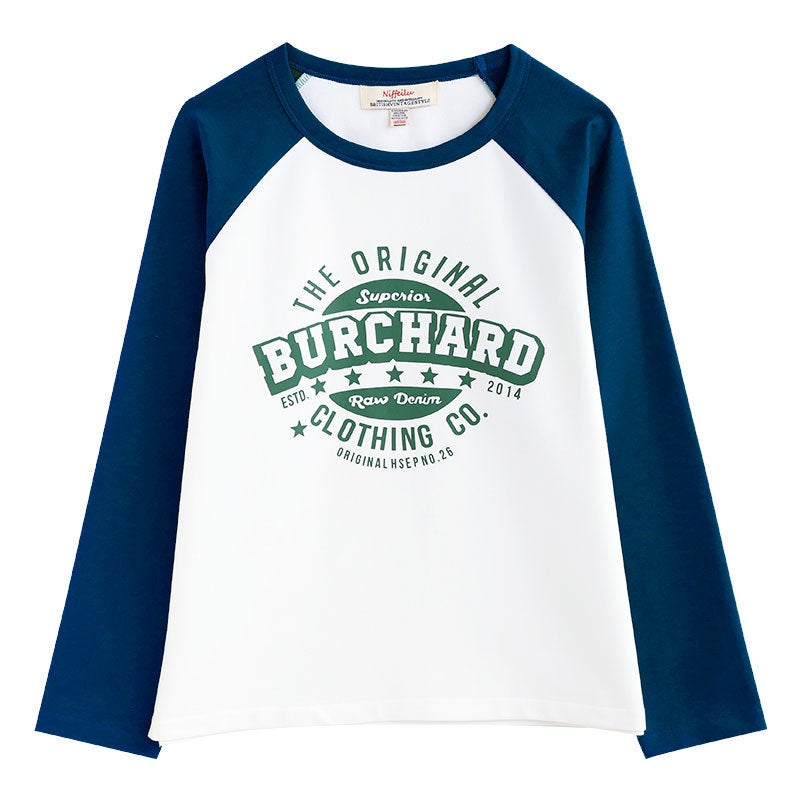 T-Shirt Long T-Shirt White Stitching Black Sleeve Long T-Shirt Trendy Raglan Sleeve Design Sense Printed All-Match Base Shirt - Image 1