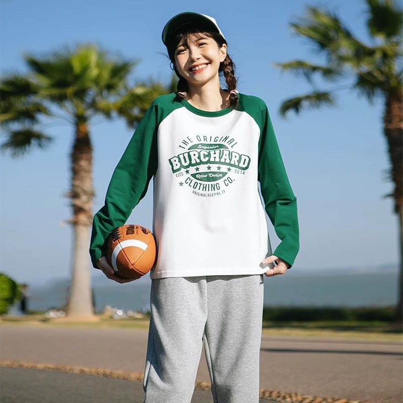 T-Shirt Long T-Shirt White Stitching Black Sleeve Long T-Shirt Trendy Raglan Sleeve Design Sense Printed All-Match Base Shirt - Image 3
