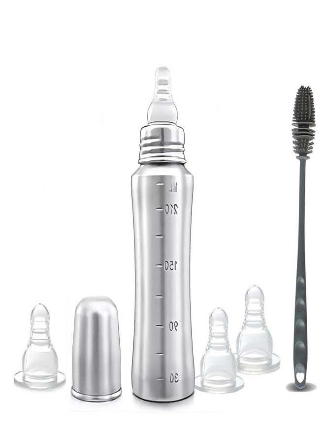 Speedex Stainless Steel Infant Baby Feeding Bottle, BPA Free, Anti-Colic, Plastic-Free, Medium-Flow Nipple (240 ML, 3 Nipple Extra & Brush)