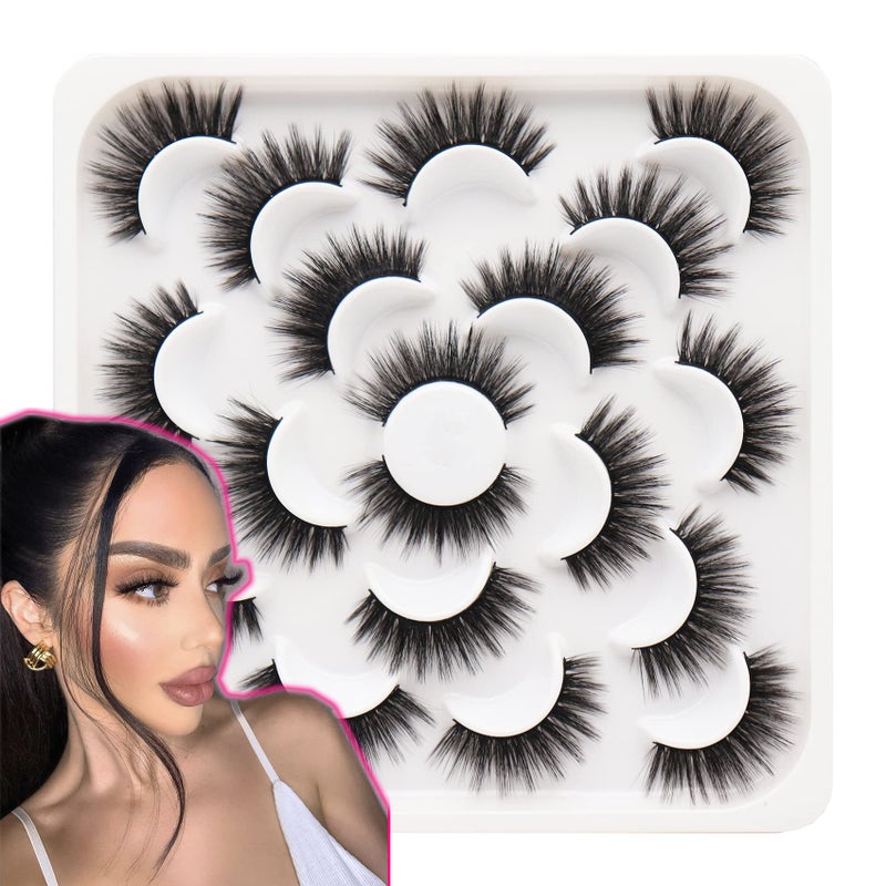Losha 3D False Eyelashes Full Strips 16mm Natural Long Faux Mink Lashes Reusable Eyelash Extension 100 Handmade  CrueltyFree 10 Pairs Lashes Pack