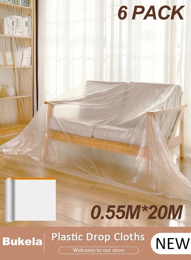 كيلا 6 لفات من أغطية الغبار، لفات من أفلام التغطية البلاستيكية، أغطية غبار مُلصقة مسبقًا، لفة من أغطية الغبار اللاصقة، دروع مقاومة للغبار والماء للطلاء وتزيين الأثاث وتغطية (55 سم 20 م) 100 قطعة - Image 1