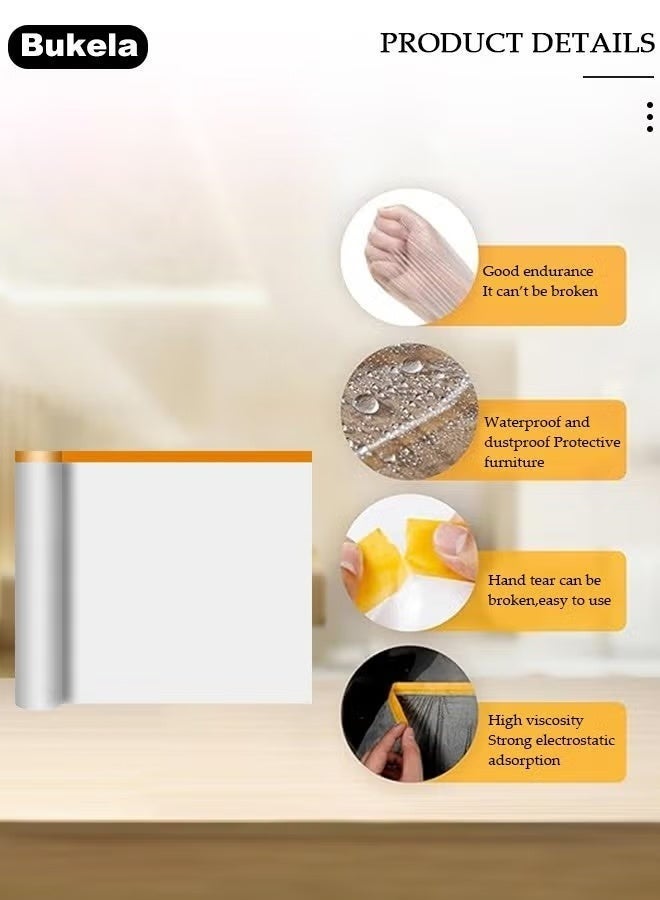 كيلا 6 لفات من أغطية الغبار، لفات من أفلام التغطية البلاستيكية، أغطية غبار مُلصقة مسبقًا، لفة من أغطية الغبار اللاصقة، دروع مقاومة للغبار والماء للطلاء وتزيين الأثاث وتغطية (55 سم 20 م) 100 قطعة - Image 2