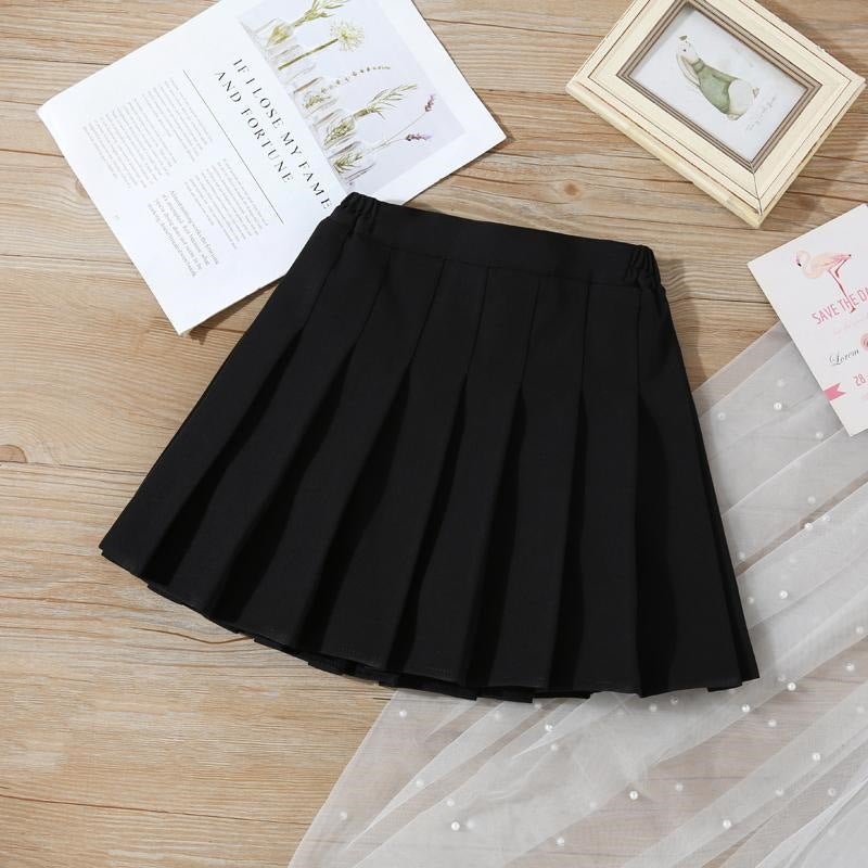 Pleated Skirt Girl'S Summer Black High Waist Skirt A- Line Skirt Pants White Slim Look Plaid Children'S Half-Length Skirt - Image 4