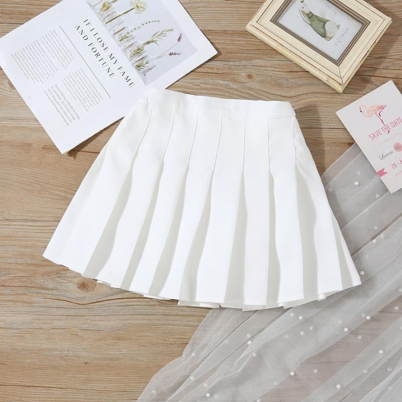 Pleated Skirt Girl'S Summer Black High Waist Skirt A- Line Skirt Pants White Slim Look Plaid Children'S Half-Length Skirt - Image 1