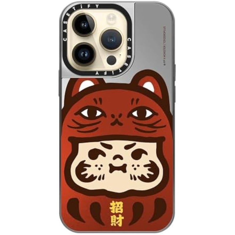 Casetify Mirror Case for iPhone 14 Pro Compatible with Magsafe - PP Baby Lucky Cat Daruma Red Metallic - Silver on Silver - Image 4