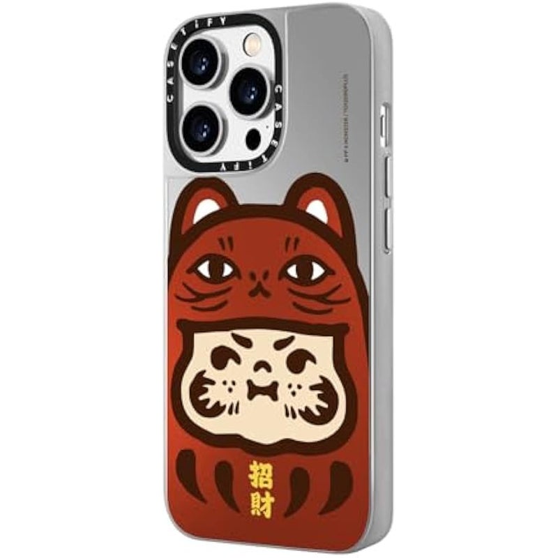 Casetify Mirror Case for iPhone 14 Pro Compatible with Magsafe - PP Baby Lucky Cat Daruma Red Metallic - Silver on Silver - Image 5