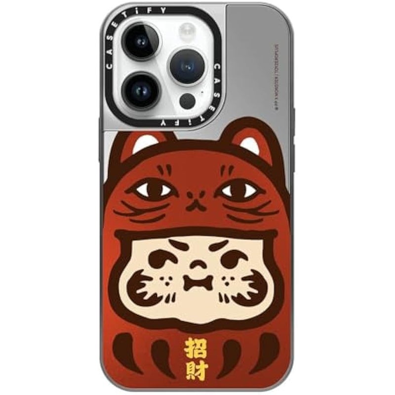 Casetify Mirror Case for iPhone 14 Pro Compatible with Magsafe - PP Baby Lucky Cat Daruma Red Metallic - Silver on Silver - Image 1