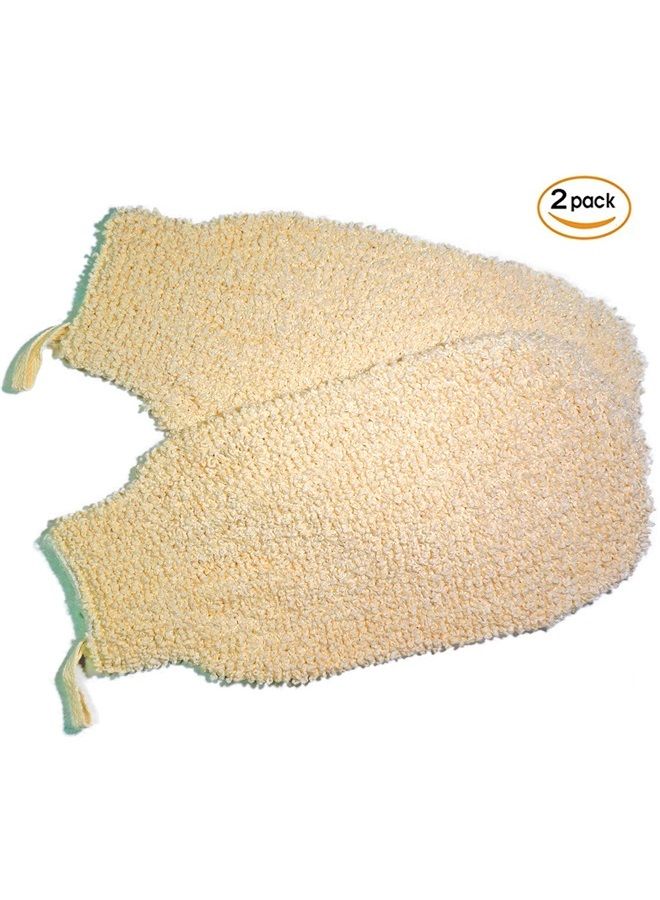 JINS-Hung 2 Pack Natural Vegetable Fiber Shower Exfoliating Loofah Mitt - Soft Terry Cloth Bath Gloves - Exfoliator Body Scrubber Mitts Mitten - Great for Your Skin Care in The Spa - Anti-Aging - Image 4