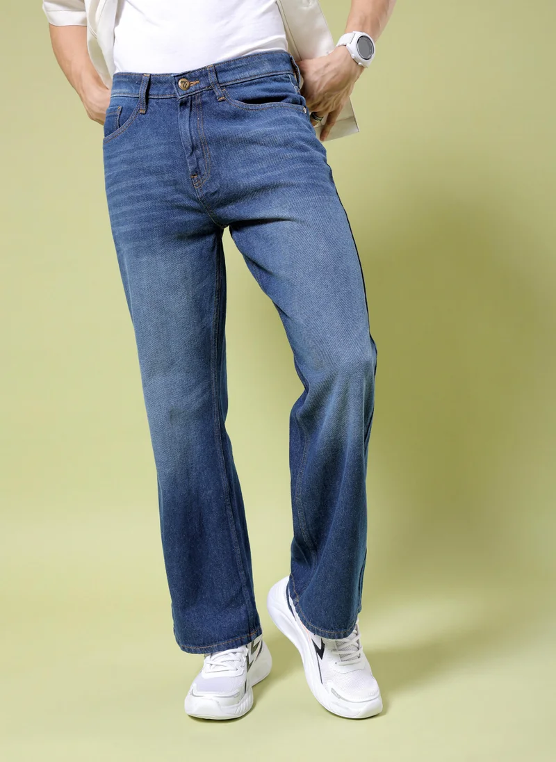 Men Bootcut Loose Fit Solid Mid-Rise Jeans