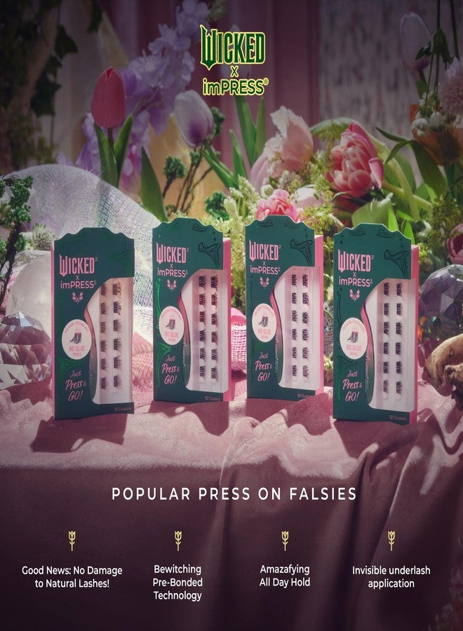 Impress رموش لاصقة ذاتية الالتصاق WICKED X imPRESS، 'قصر الساحر'، 12 مجموعة رموش، 8mm-10mm، حجم متوسط، نجوم لامعة صفراء، أداة تطبيق صغيرة باللونين الوردي والأخضر - Image 4