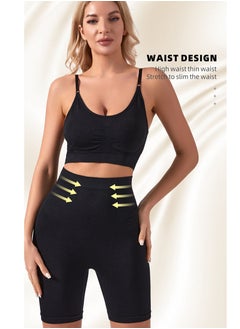 Loquat Women's Fitness Set 2-piece Seamless Wireless Bra+High Waisted Legging Shorts Yoga Suit Black  - Image 1