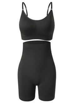 Loquat Women's Fitness Set 2-piece Seamless Wireless Bra+High Waisted Legging Shorts Yoga Suit Black  - Image 3