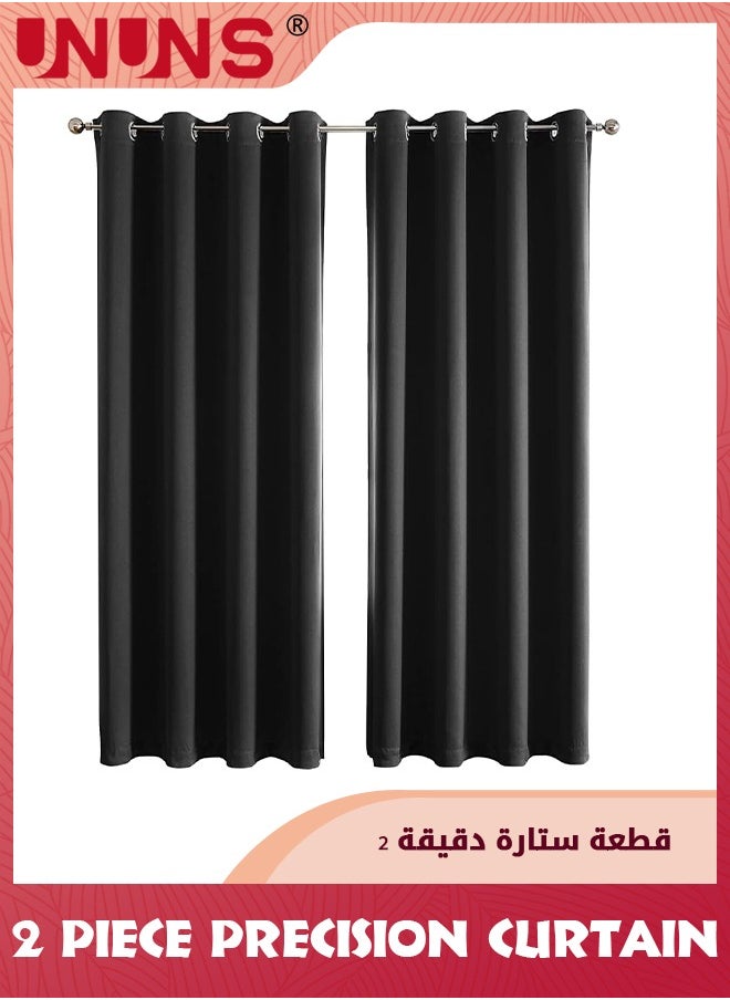 UNUNS ستارة تعتيم، لوحتان معزولة حراريًا لتقليل الضوضاء، ستائر تعتيم الغرفة لغرفة النوم وغرفة المعيشة - أسود 140 × 240 سم  - Image 1