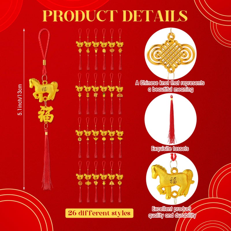 Kigeli 26 Pcs Chinese New Year Horse Decorations Lunar New Year Ornaments 2026 Good Luck Fortune Ornaments Red Tassel Decorations with Symbolizing Wealth, Health, and Success Hanging Decor for Home - Image 3