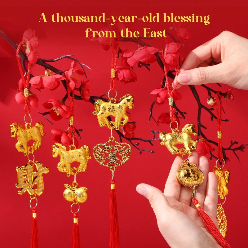 Kigeli 26 Pcs Chinese New Year Horse Decorations Lunar New Year Ornaments 2026 Good Luck Fortune Ornaments Red Tassel Decorations with Symbolizing Wealth, Health, and Success Hanging Decor for Home - Image 2
