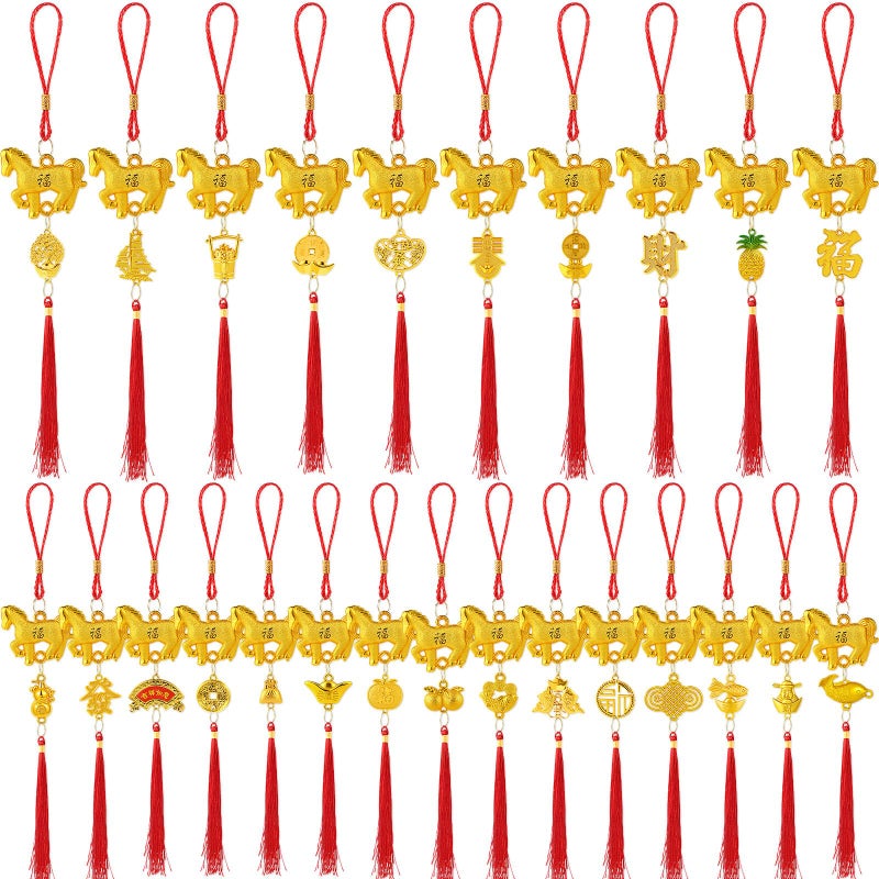 Kigeli 26 Pcs Chinese New Year Horse Decorations Lunar New Year Ornaments 2026 Good Luck Fortune Ornaments Red Tassel Decorations with Symbolizing Wealth, Health, and Success Hanging Decor for Home - Image 1