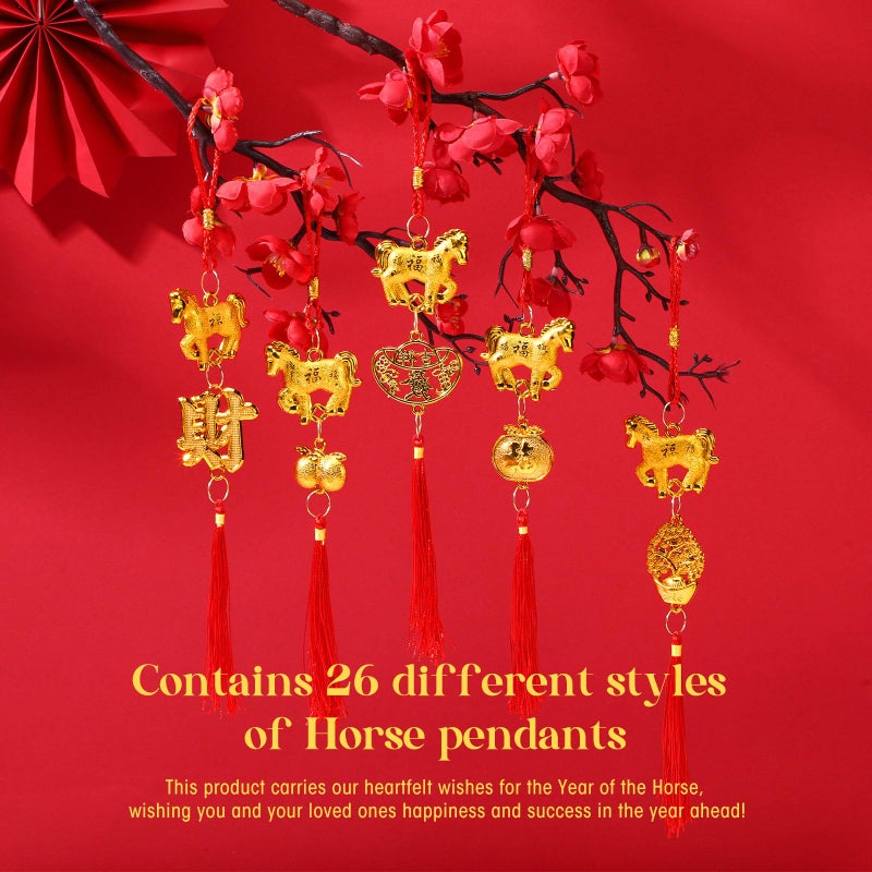 Kigeli 26 Pcs Chinese New Year Horse Decorations Lunar New Year Ornaments 2026 Good Luck Fortune Ornaments Red Tassel Decorations with Symbolizing Wealth, Health, and Success Hanging Decor for Home - Image 4