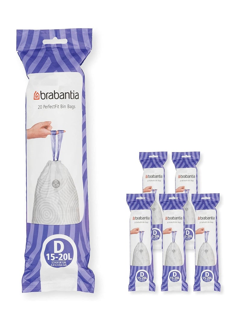 brabantia Brabantia PerfectFit Bin Liners Multipack (Size D/15-20 Litre) Thick Plastic Trash Bags with Tie Tape Drawstring Handles (120 Bags), White  - Image 1