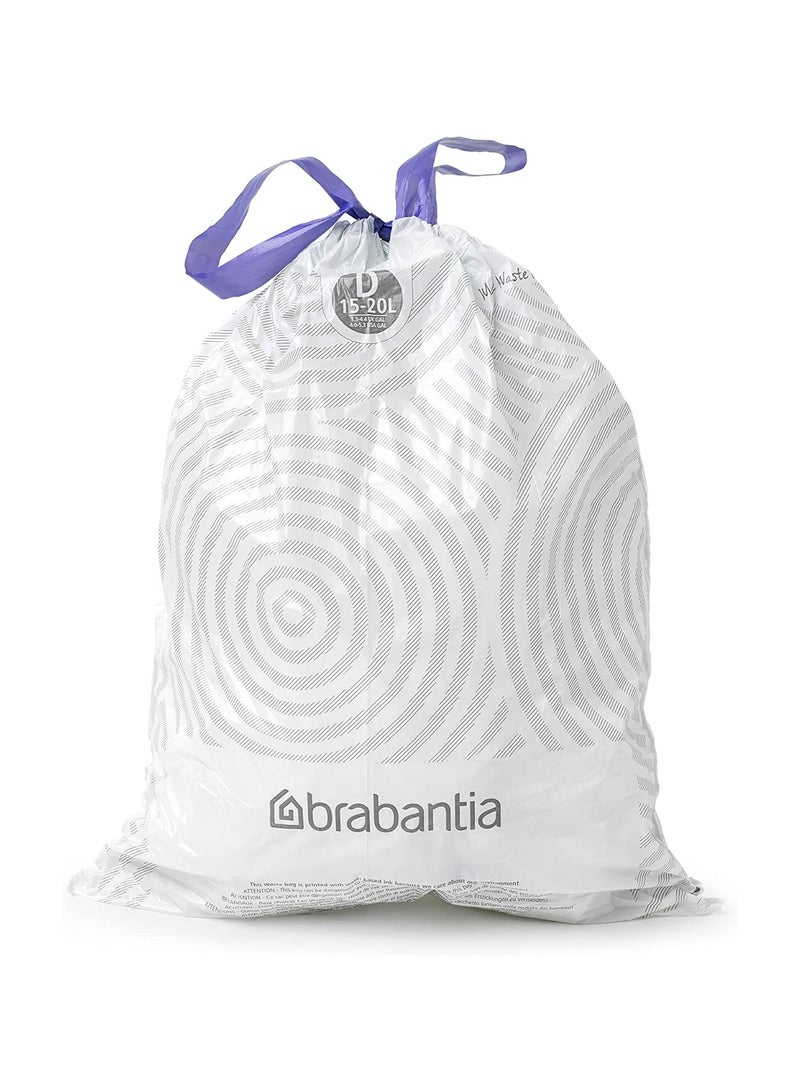 brabantia Brabantia PerfectFit Bin Liners Multipack (Size D/15-20 Litre) Thick Plastic Trash Bags with Tie Tape Drawstring Handles (120 Bags), White  - Image 5