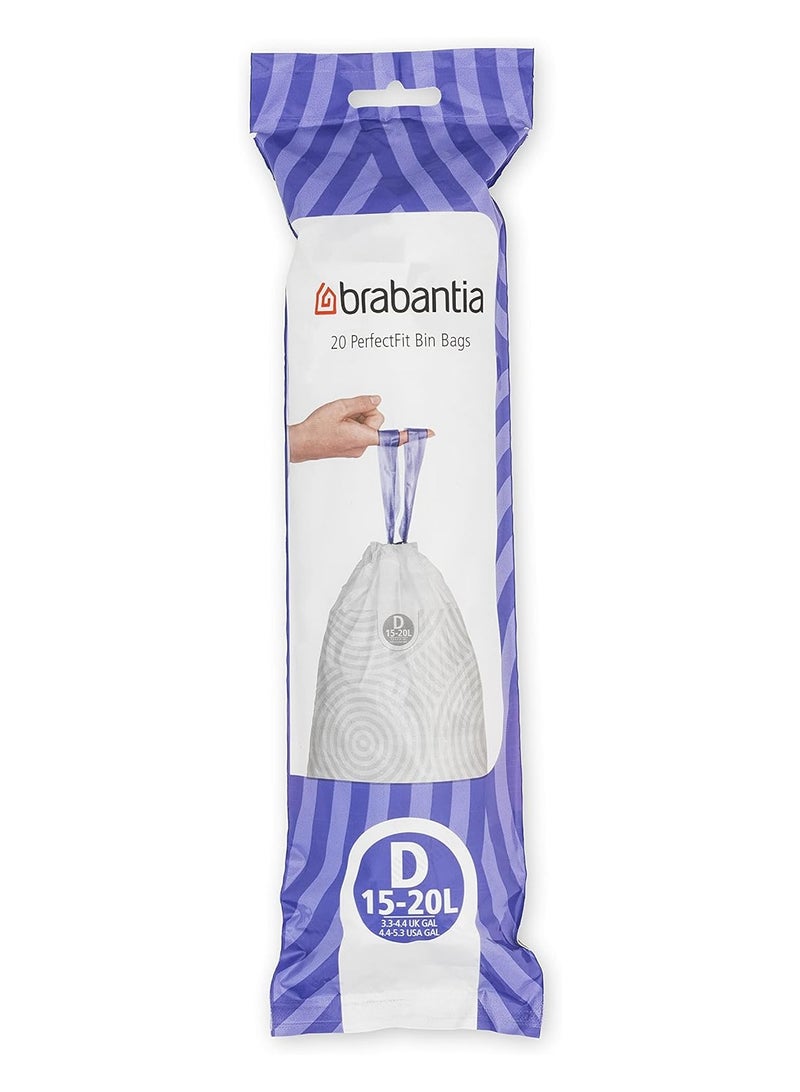 brabantia Brabantia PerfectFit Bin Liners Multipack (Size D/15-20 Litre) Thick Plastic Trash Bags with Tie Tape Drawstring Handles (120 Bags), White  - Image 3