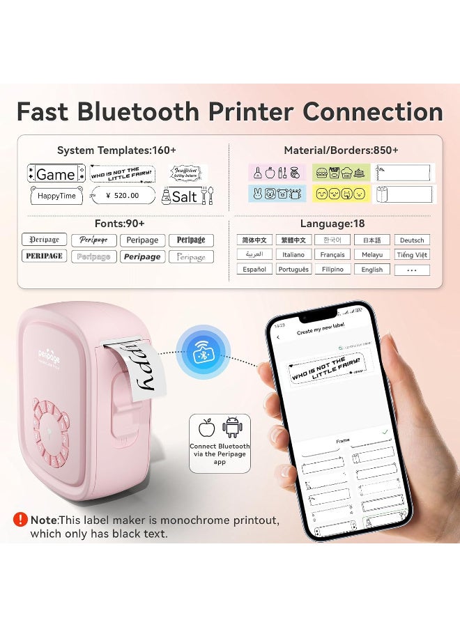PeriPage P10Pro Half-Inch Label Maker - Direct Digital Printing with Built-in Numeric Keypad, No Bluetooth Needed, USB Rechargeable, Perfect for Office & Home Pink Color - Image 5