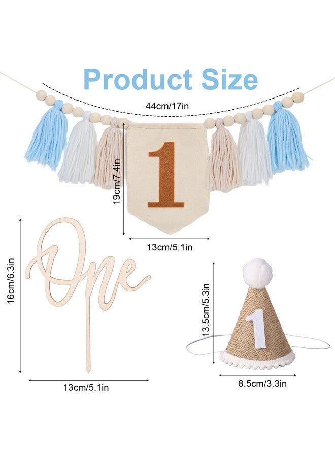 PEUTIER 1st Birthday High Chair Banner, Wood Bead Highchair Tassel Banner with Cake Topper And Hat Boho Style Birthday Photo Backdrop Wall Hangings for Kids Birthday Party Decoration  - Image 2