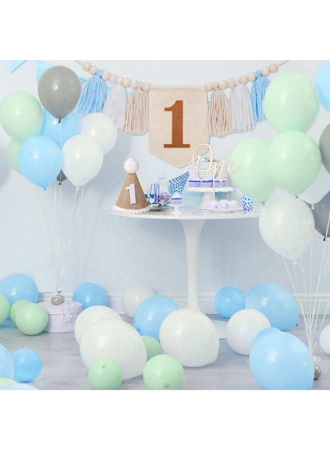 PEUTIER 1st Birthday High Chair Banner, Wood Bead Highchair Tassel Banner with Cake Topper And Hat Boho Style Birthday Photo Backdrop Wall Hangings for Kids Birthday Party Decoration  - Image 5