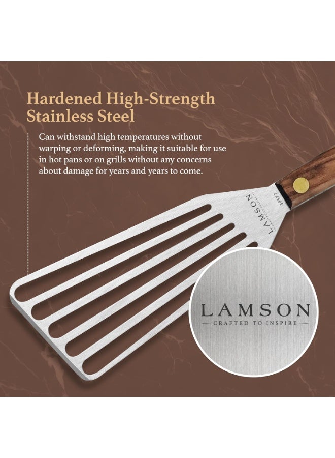 Lamson Lamson 3' x 6" Chef's Slotted Turner with Walnut Handle - Right-Hand  - Image 4