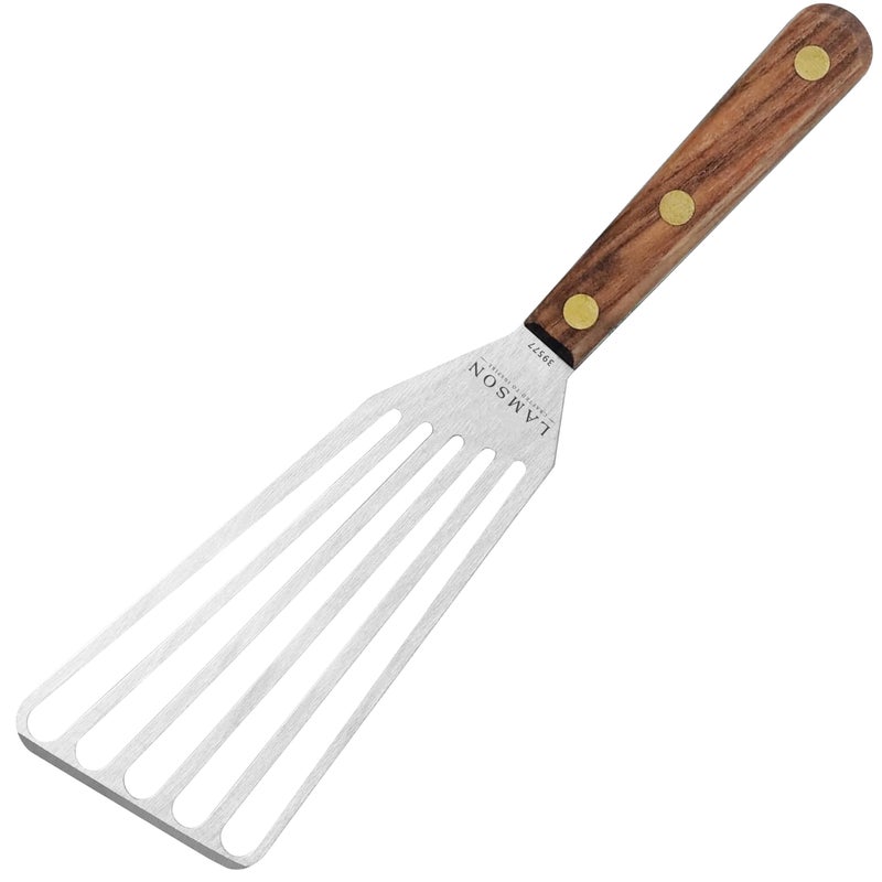 Lamson Metal Spatula Slotted Turner - 3' x 6" Stainless Flipper with Walnut Handle, Right-Hand - Chef's Frying Fish Turner, Metal Grilling Spatula - Image 1