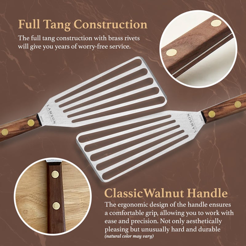 Lamson Metal Spatula Slotted Turner - 3' x 6" Stainless Flipper with Walnut Handle, Right-Hand - Chef's Frying Fish Turner, Metal Grilling Spatula - Image 5
