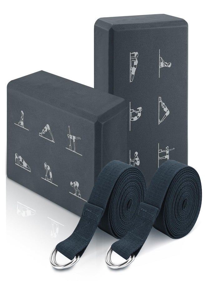 RETON Yoga Blocks Set with Straps, High Density Yoga Bricks, Lightweight EVA Foam Pilates Block, 2 Yoga Blocks with 2 Straps for Yoga, Pilates, Fitness, Stretching and Toning (Gray) - Image 1