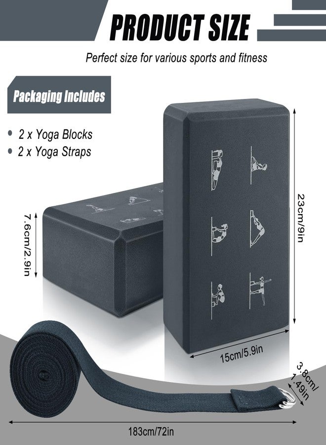RETON Yoga Blocks Set with Straps, High Density Yoga Bricks, Lightweight EVA Foam Pilates Block, 2 Yoga Blocks with 2 Straps for Yoga, Pilates, Fitness, Stretching and Toning (Gray) - Image 2