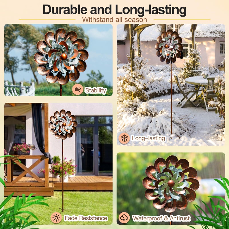 Lariander Wind Spinners for Yard and Garden Large, 84 Inch Wind Spinners Outdoor Metal, Wind Sculptures & Spinners Birthday Gifts for Family or Friends(Classical Flower) - Image 5