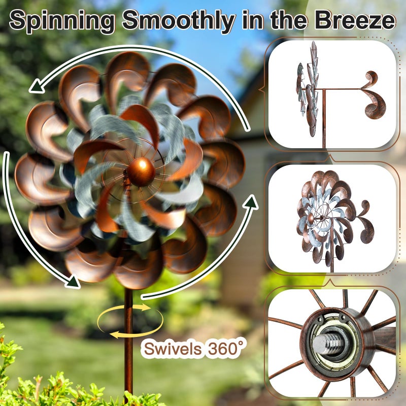 Lariander Wind Spinners for Yard and Garden Large, 84 Inch Wind Spinners Outdoor Metal, Wind Sculptures & Spinners Birthday Gifts for Family or Friends(Classical Flower) - Image 2