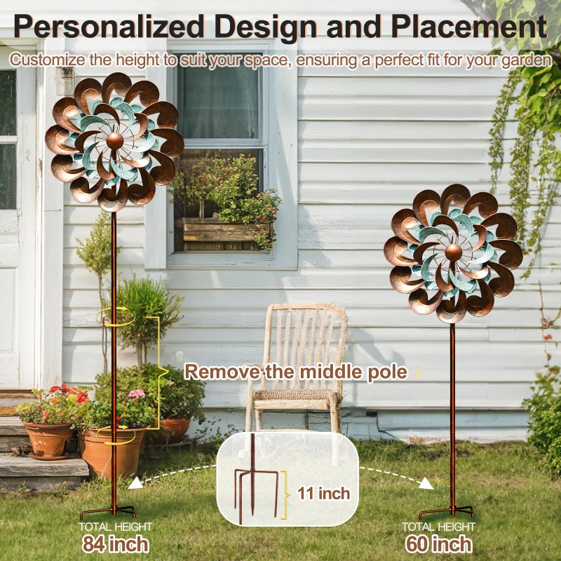 Lariander Wind Spinners for Yard and Garden Large, 84 Inch Wind Spinners Outdoor Metal, Wind Sculptures & Spinners Birthday Gifts for Family or Friends(Classical Flower) - Image 4