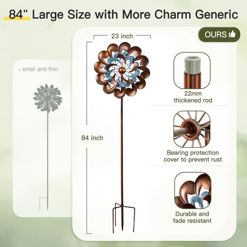 Lariander Wind Spinners for Yard and Garden Large, 84 Inch Wind Spinners Outdoor Metal, Wind Sculptures & Spinners Birthday Gifts for Family or Friends(Classical Flower) - Image 3