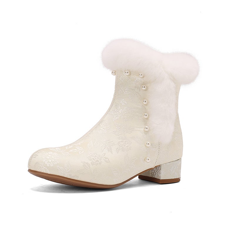 Fashion Imitation Rabbit Fur Warm Size Size 28-43 National Style Cheongsam Women'S Short Boots - Image 1