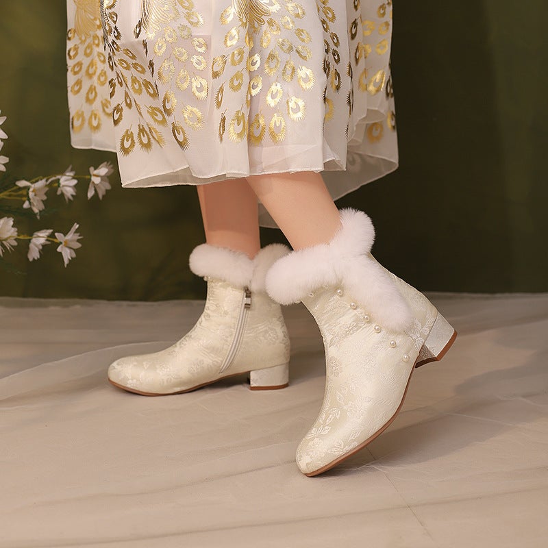 Fashion Imitation Rabbit Fur Warm Size Size 28-43 National Style Cheongsam Women'S Short Boots - Image 5